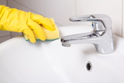 Cleaner applying a safety-focused carpet cleaning procedure