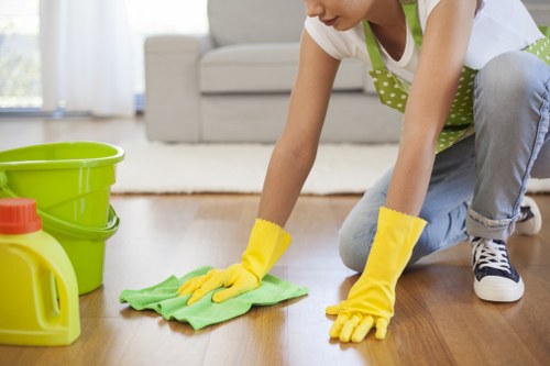 Team member checking safety conditions before carpet cleaning
